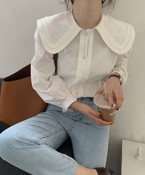 LAC-VERT（ラック・ヴェール）の「ビックフリルカラーブラウス（シャツ/ブラウス・レディース・ホワイト/ライトブルー・FREE）」の16枚目の写真