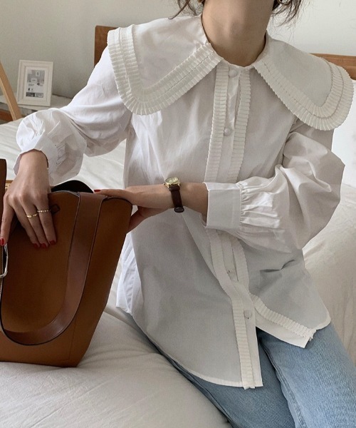 LAC-VERT（ラック・ヴェール）の「ビックフリルカラーブラウス（シャツ/ブラウス・レディース・ホワイト/ライトブルー・FREE）」の5枚目の写真