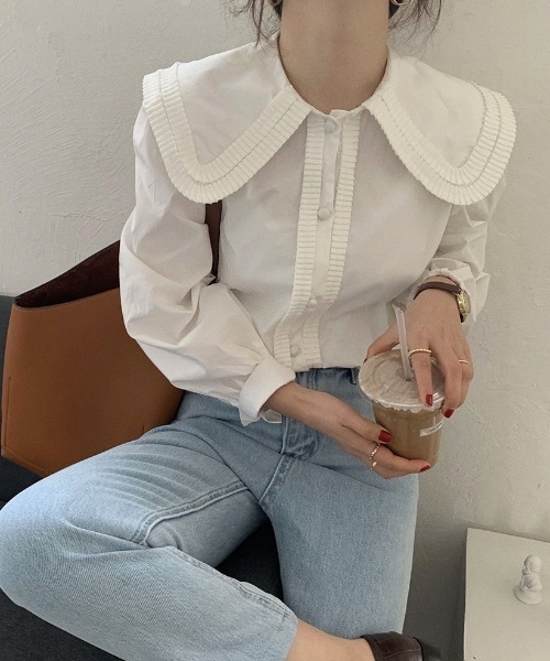 LAC-VERT（ラック・ヴェール）の「ビックフリルカラーブラウス（シャツ/ブラウス・レディース・ホワイト/ライトブルー・FREE）」の22枚目の写真