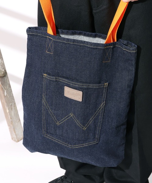 Wrangler(ラングラー)の「WRANGLER/ラングラー TOTE BAG トートバッグ デニムトートバック A4サイズ収納可(トートバッグ・メンズ・ブルー/オフホワイト/サックスブルー/イエロー/インディゴブルー・FREE)」の3枚目の写真