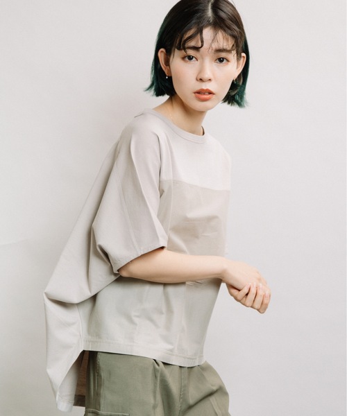 refinedworks(リファインドワークス)の「前布帛切替ドルマンPO(Tシャツ/カットソー・レディース・オフホワイト/グレー系その他/チャコールグレー・FREE)」の3枚目の写真