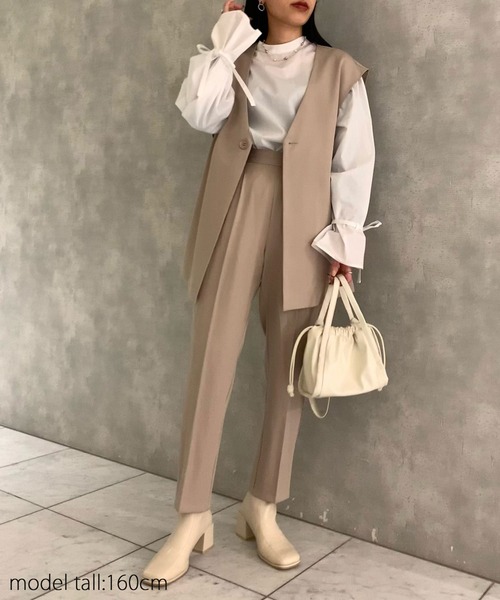 AS KNOW AS PINKY（アズノゥアズピンキー）の「スララっとテーパードパンツ　セットアップ可能（スラックス・レディース・ブラック/イエロー/ライトグリーン/ブラック系その他/ピンクベージュ/ピンク系その他・FREE）」の20枚目の写真