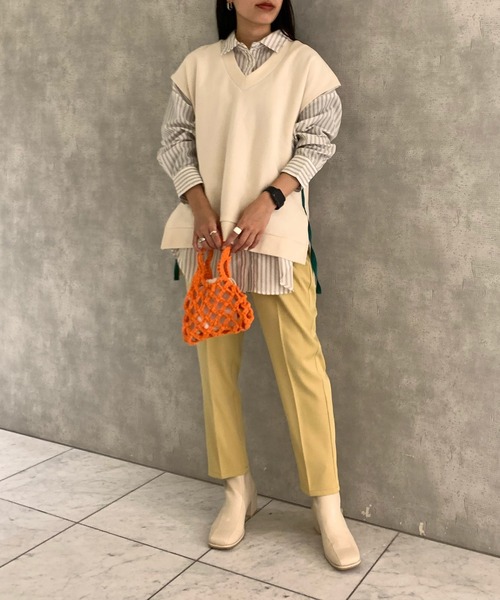 AS KNOW AS PINKY（アズノゥアズピンキー）の「スララっとテーパードパンツ　セットアップ可能（スラックス・レディース・ブラック/イエロー/ライトグリーン/ブラック系その他/ピンクベージュ/ピンク系その他・FREE）」の16枚目の写真