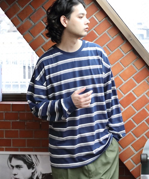 8(eight)(エイト)の「レトロボーダーロンT(Tシャツ/カットソー・メンズ・ホワイト×ネイビー/ホワイト×グリーン/サックスブルー系/グレイッシュベージュ/グリーン系その他/ライトグレー系/グリーン系その他2/ブルー系その他・X-LARGE/MEDIUM/LARGE)」の8枚目の写真