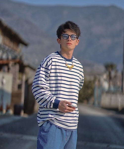 8(eight)(エイト)の「レトロボーダーロンT(Tシャツ/カットソー・メンズ・ホワイト×ネイビー/ホワイト×グリーン/サックスブルー系/グレイッシュベージュ/グリーン系その他/ライトグレー系/グリーン系その他2/ブルー系その他・X-LARGE/MEDIUM/LARGE)」の14枚目の写真