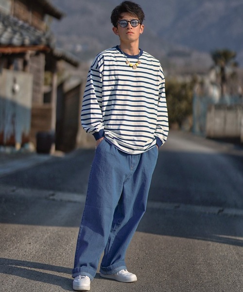 8(eight)(エイト)の「レトロボーダーロンT(Tシャツ/カットソー・メンズ・ホワイト×ネイビー/ホワイト×グリーン/サックスブルー系/グレイッシュベージュ/グリーン系その他/ライトグレー系/グリーン系その他2/ブルー系その他・X-LARGE/MEDIUM/LARGE)」の11枚目の写真