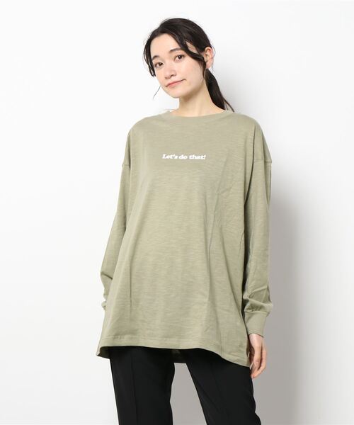 Samansa Mos2（サマンサ モスモス）の「スラブロゴTシャツ（Tシャツ/カットソー・レディース・ベージュ/グリーン/オフホワイト・ﾌﾘ-）」の8枚目の写真