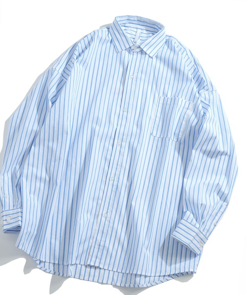 おしゃれスタ（オシャレスタ）の「綿ブロードレギュラーカラービッグシルエットシャツ(IR)（シャツ/ブラウス・メンズ・ホワイト/ブラック/グリーン/グレイッシュベージュ/サックスブルー系/ホワイト系・L/M/XL）」の3枚目の写真