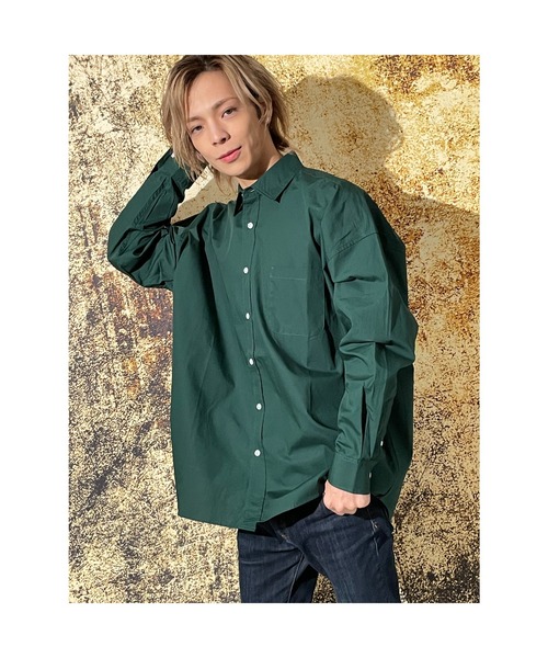 おしゃれスタ（オシャレスタ）の「綿ブロードレギュラーカラービッグシルエットシャツ(IR)（シャツ/ブラウス・メンズ・ホワイト/ブラック/グリーン/グレイッシュベージュ/サックスブルー系/ホワイト系・L/M/XL）」の11枚目の写真