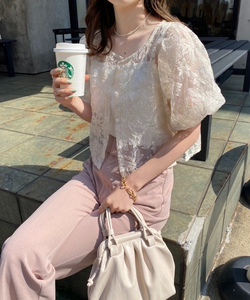 one after another NICE CLAUP（ワンアフターアナザーナイスクラップ）の「インナーセットフラワー刺繍ブラウス（シャツ/ブラウス・レディース・オフホワイト/アイボリー/ブルーパープル・FREE）」の12枚目の写真