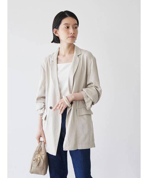 AMERICAN HOLIC（アメリカンホリック）の「リネンブレンドジャケット（テーラードジャケット・レディース・ライトベージュ/ブラウン・L/M）」の7枚目の写真