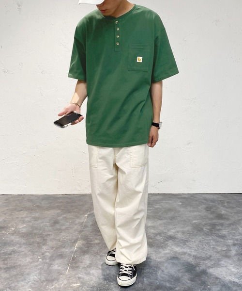 PairPair(ペアペア)の「ワッペン付きヘンリーネックTシャツ(ユニセックス)(Tシャツ/カットソー・メンズ・オフホワイト/グリーン/ボルドー/スミクロ/ブルー系・MEDIUM/LARGE)」の18枚目の写真