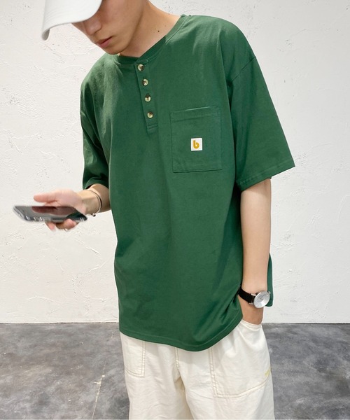 PairPair(ペアペア)の「ワッペン付きヘンリーネックTシャツ(ユニセックス)(Tシャツ/カットソー・メンズ・オフホワイト/グリーン/ボルドー/スミクロ/ブルー系・MEDIUM/LARGE)」の20枚目の写真