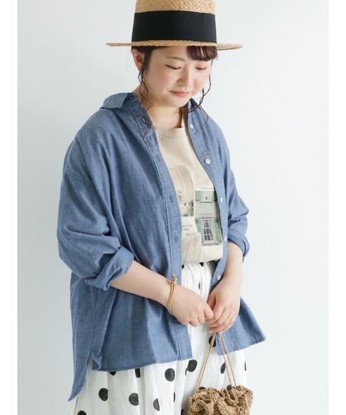 Samansa Mos2（サマンサ モスモス）の「ダンガリーシャツ（シャツ/ブラウス・レディース・モカ/ピンク/ネイビー・ﾌﾘ-）」の3枚目の写真