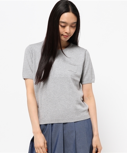 koe（コエ）の「コットン半袖ポケットツキプルオーバー（ニット/セーター・レディース・ブラック/LT.Gray/イエロー/ライトブルー/アイボリー・SMALL/LARGE/MEDIUM）」の5枚目の写真