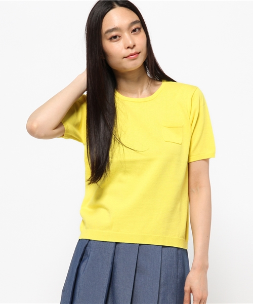 koe（コエ）の「コットン半袖ポケットツキプルオーバー（ニット/セーター・レディース・ブラック/LT.Gray/イエロー/ライトブルー/アイボリー・SMALL/LARGE/MEDIUM）」の4枚目の写真