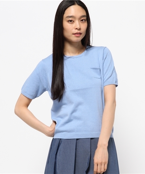 koe（コエ）の「コットン半袖ポケットツキプルオーバー（ニット/セーター・レディース・ブラック/LT.Gray/イエロー/ライトブルー/アイボリー・SMALL/LARGE/MEDIUM）」の3枚目の写真