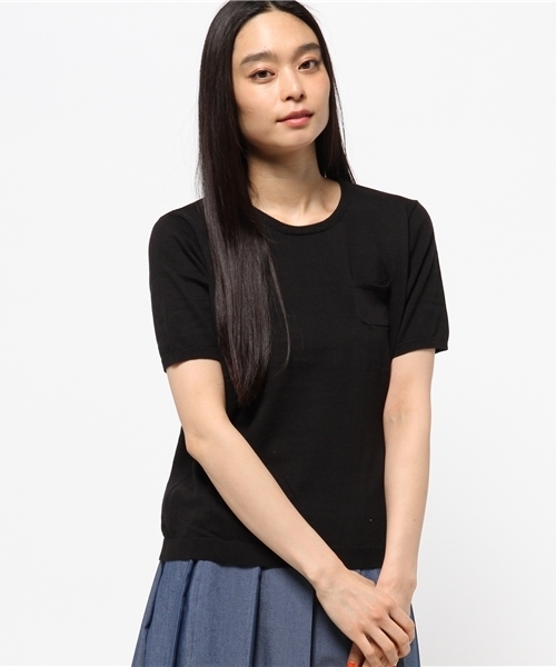 koe（コエ）の「コットン半袖ポケットツキプルオーバー（ニット/セーター・レディース・ブラック/LT.Gray/イエロー/ライトブルー/アイボリー・SMALL/LARGE/MEDIUM）」の2枚目の写真