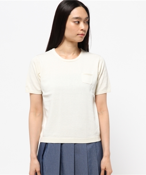 koe（コエ）の「コットン半袖ポケットツキプルオーバー（ニット/セーター・レディース・ブラック/LT.Gray/イエロー/ライトブルー/アイボリー・SMALL/LARGE/MEDIUM）」の6枚目の写真