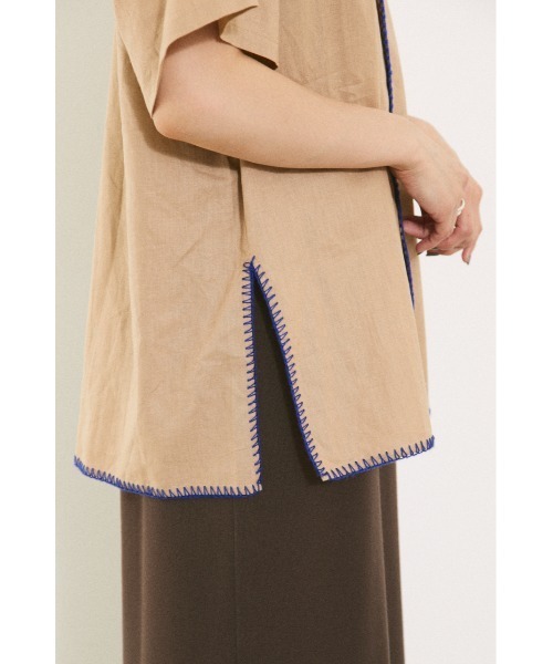 BLACK BY MOUSSY(ブラックバイマウジー)の「stitch open collar shirt(ステッチオープンカラーシャツ)(シャツ/ブラウス・レディース・ライトブルー/ベージュ・FREE)」の5枚目の写真