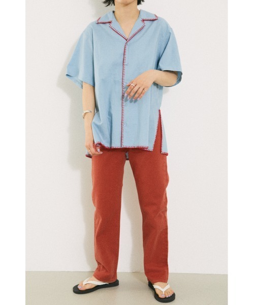 BLACK BY MOUSSY(ブラックバイマウジー)の「stitch open collar shirt(ステッチオープンカラーシャツ)(シャツ/ブラウス・レディース・ライトブルー/ベージュ・FREE)」の14枚目の写真