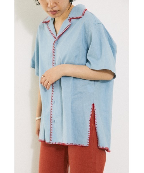 BLACK BY MOUSSY(ブラックバイマウジー)の「stitch open collar shirt(ステッチオープンカラーシャツ)(シャツ/ブラウス・レディース・ライトブルー/ベージュ・FREE)」の21枚目の写真
