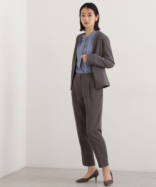 NATURAL BEAUTY BASIC(ナチュラルビューティーベーシック)の「ポリエステルドビーSETUP ジャケット(ノーカラージャケット・レディース・ネイビー/グレー/ブラウン・SMALL/MEDIUM/LARGE)」の8枚目の写真
