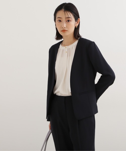 NATURAL BEAUTY BASIC(ナチュラルビューティーベーシック)の「ポリエステルドビーSETUP ジャケット(ノーカラージャケット・レディース・ネイビー/グレー/ブラウン・SMALL/MEDIUM/LARGE)」の11枚目の写真