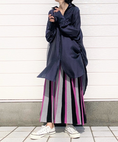 Q（キュー）の「ラグランギャザーシャツ（シャツ/ブラウス・レディース・ネイビー/マジェンタ・MEDIUM）」の7枚目の写真