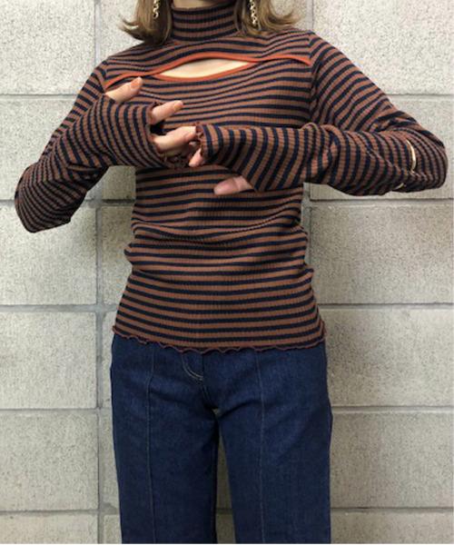 mi via loca(ミヴィアロカ)の「ボーダー前あきハイネックトップス(Tシャツ/カットソー・レディース・ホワイト系/ブラウン系/ベージュ系・FREE)」の18枚目の写真