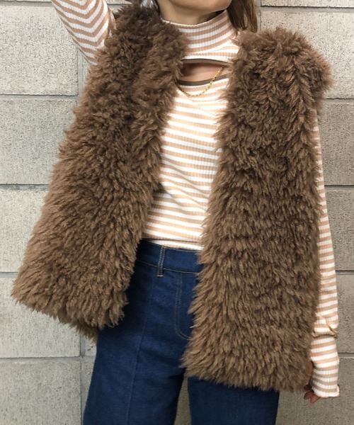 mi via loca(ミヴィアロカ)の「ボーダー前あきハイネックトップス(Tシャツ/カットソー・レディース・ホワイト系/ブラウン系/ベージュ系・FREE)」の20枚目の写真