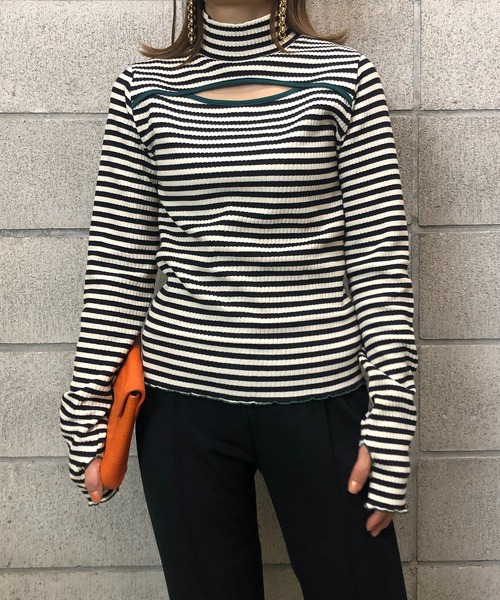 mi via loca(ミヴィアロカ)の「ボーダー前あきハイネックトップス(Tシャツ/カットソー・レディース・ホワイト系/ブラウン系/ベージュ系・FREE)」の22枚目の写真