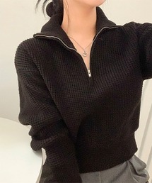 [BELLIDE MADE] ワッフル編みハーフジップアップニット
