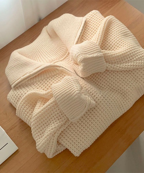 BEIDELLI（ベイデリー）の「[BELLIDE MADE] ワッフル編みハーフジップアップニット（ニット/セーター・レディース・アイボリー/グレー/ブラック・FREE）」の17枚目の写真