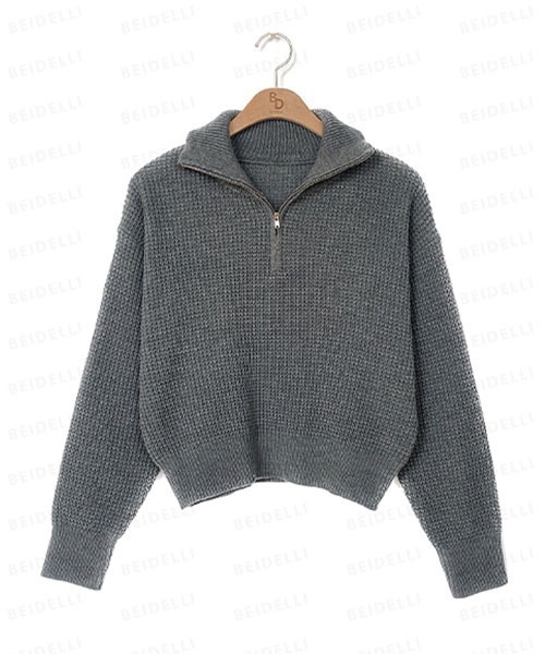 BEIDELLI（ベイデリー）の「[BELLIDE MADE] ワッフル編みハーフジップアップニット（ニット/セーター・レディース・アイボリー/グレー/ブラック・FREE）」の6枚目の写真