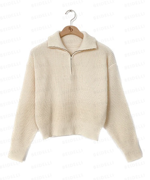 BEIDELLI（ベイデリー）の「[BELLIDE MADE] ワッフル編みハーフジップアップニット（ニット/セーター・レディース・アイボリー/グレー/ブラック・FREE）」の21枚目の写真