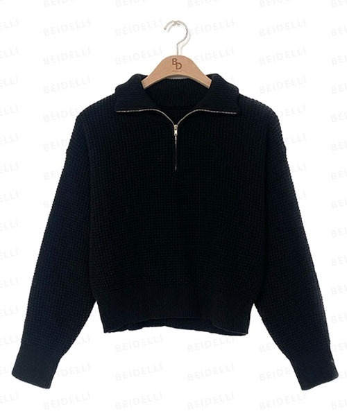 BEIDELLI（ベイデリー）の「[BELLIDE MADE] ワッフル編みハーフジップアップニット（ニット/セーター・レディース・アイボリー/グレー/ブラック・FREE）」の15枚目の写真
