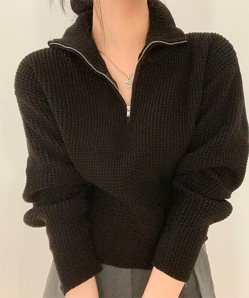 BEIDELLI（ベイデリー）の「[BELLIDE MADE] ワッフル編みハーフジップアップニット（ニット/セーター・レディース・アイボリー/グレー/ブラック・FREE）」の11枚目の写真
