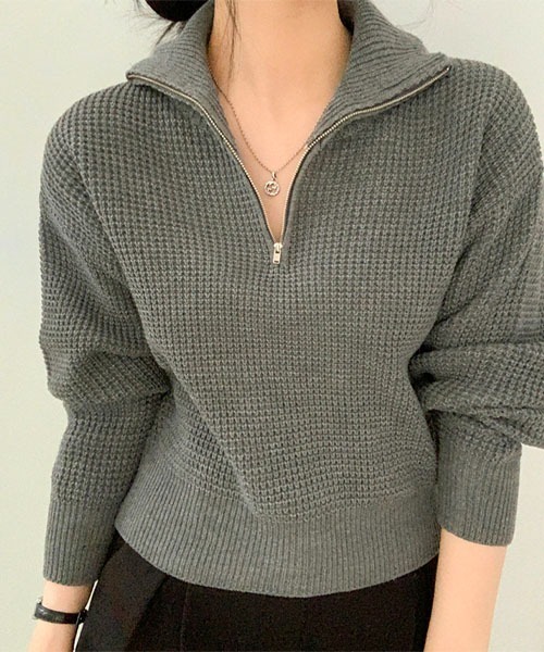 BEIDELLI（ベイデリー）の「[BELLIDE MADE] ワッフル編みハーフジップアップニット（ニット/セーター・レディース・アイボリー/グレー/ブラック・FREE）」の10枚目の写真