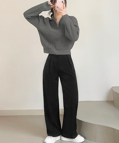 BEIDELLI（ベイデリー）の「[BELLIDE MADE] ワッフル編みハーフジップアップニット（ニット/セーター・レディース・アイボリー/グレー/ブラック・FREE）」の4枚目の写真