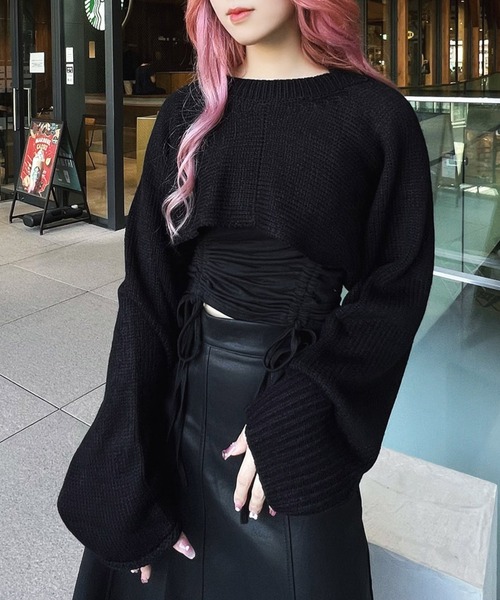 Figments（フィグメンツ）の「ニットボレロ（ニット/セーター・レディース・ブラック/ブルー/オフホワイト・FREE）」の3枚目の写真