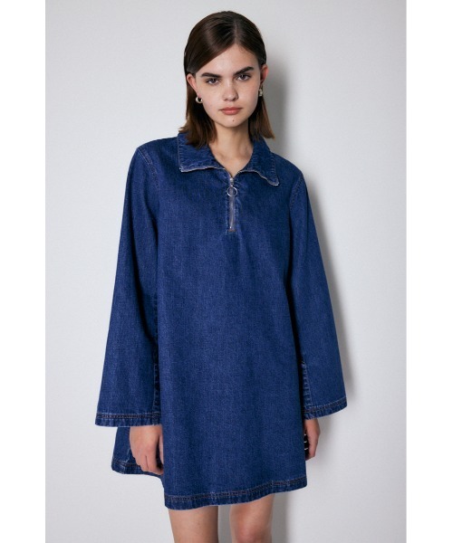 MOUSSY（マウジー）の「DENIM HIGH NECK MINI ドレス（ワンピース・レディース・ダークブルー・1/2）」の2枚目の写真