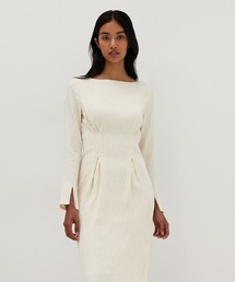 アーリン テクスチャード ボートネック コラムドレス