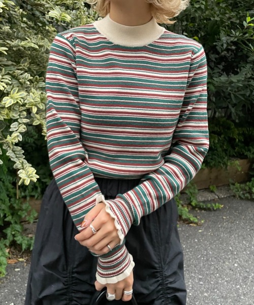 CIAOPANIC(チャオパニック)の「モックネックフレアスリーブニットプルオーバー(ニット/セーター・レディース・オフホワイト/ブラック/グリーン/ブルー・FREE)」の9枚目の写真