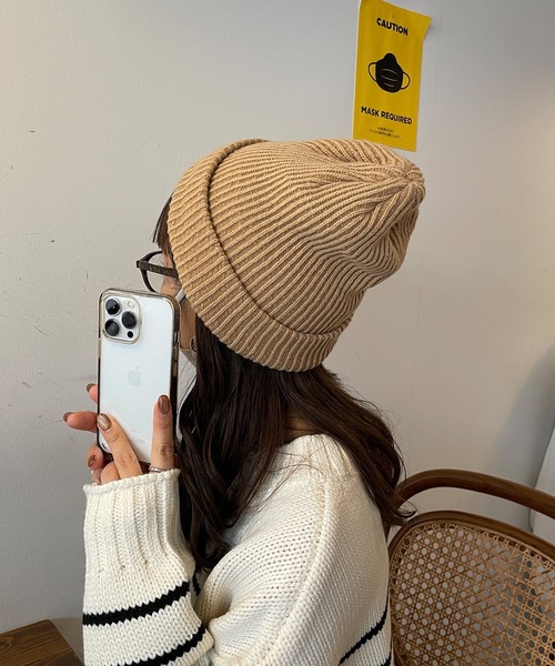 LE MORE（リモア）の「カラーリブニット帽（ニットキャップ/ビーニー・レディース・ピンク/ブラック/ベージュ/アイボリー・FREE）」の4枚目の写真