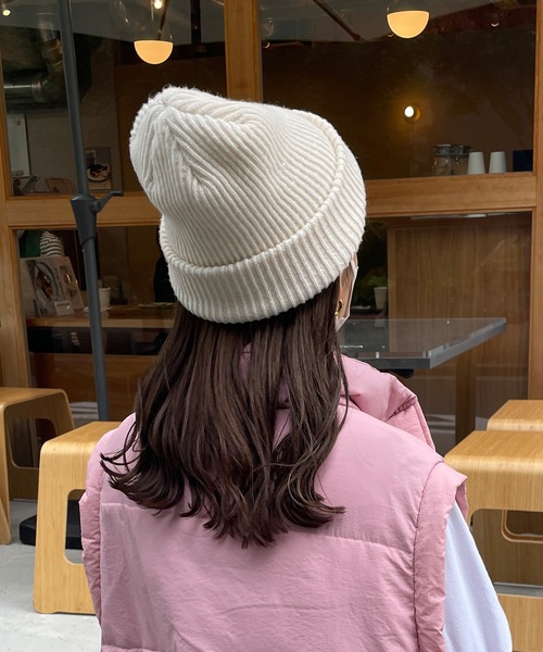 LE MORE（リモア）の「カラーリブニット帽（ニットキャップ/ビーニー・レディース・ピンク/ブラック/ベージュ/アイボリー・FREE）」の2枚目の写真