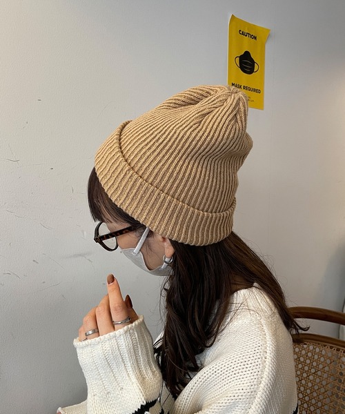 LE MORE（リモア）の「カラーリブニット帽（ニットキャップ/ビーニー・レディース・ピンク/ブラック/ベージュ/アイボリー・FREE）」の8枚目の写真