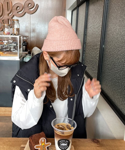 LE MORE（リモア）の「カラーリブニット帽（ニットキャップ/ビーニー・レディース・ピンク/ブラック/ベージュ/アイボリー・FREE）」の6枚目の写真