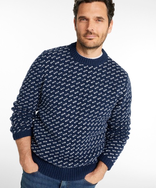 エルエルビーン　バーズアイニット　ネイビー ジャパン・フィットS セール】ビーンズ・クラシック・ラグ・ウール・セーター、クルーネック