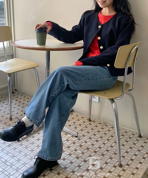 DAY CLOSET(デイ クローゼット)の「【映える上品な金釦】長袖 ポケット付き ラグラン ノーカラージャケット レディース(ノーカラージャケット・レディース・ネイビー・ONE SIZE)」の7枚目の写真